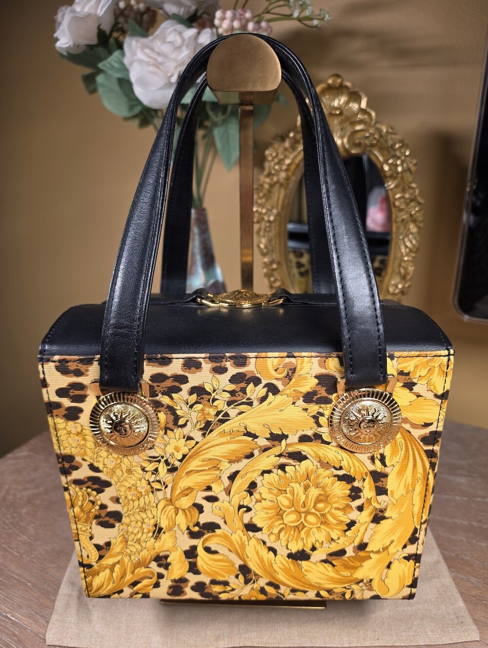 Versace Authentic Vintage Sunburst & Leopard-Print Vanity Satchel (Retail $1200) - Picture 2 of 12